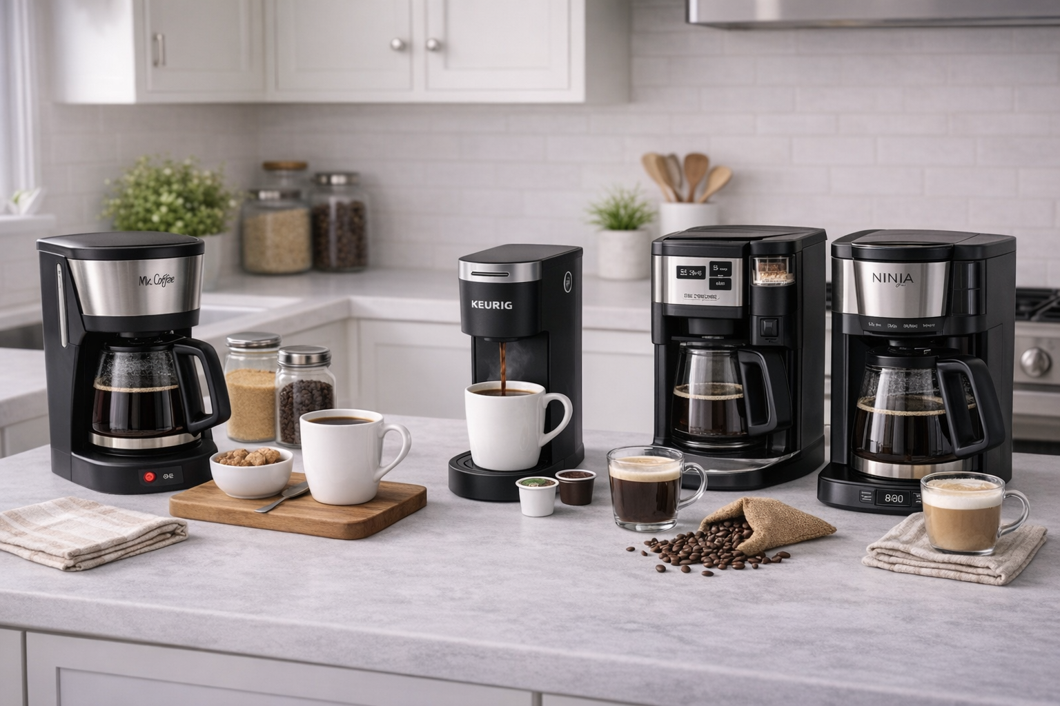 Coffee makers in a bright kitchen